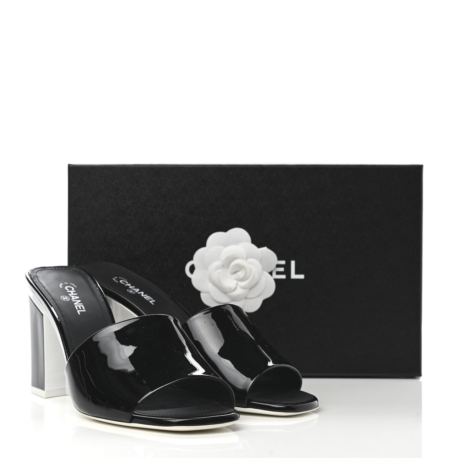 Chanel Patent CC Mules 40 Black White 9 of 9