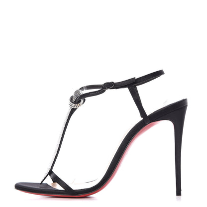 Christian Louboutin Satin Crepe Strass T Cab 100 T-Strap Sandals 39.5 Black 1 of 8