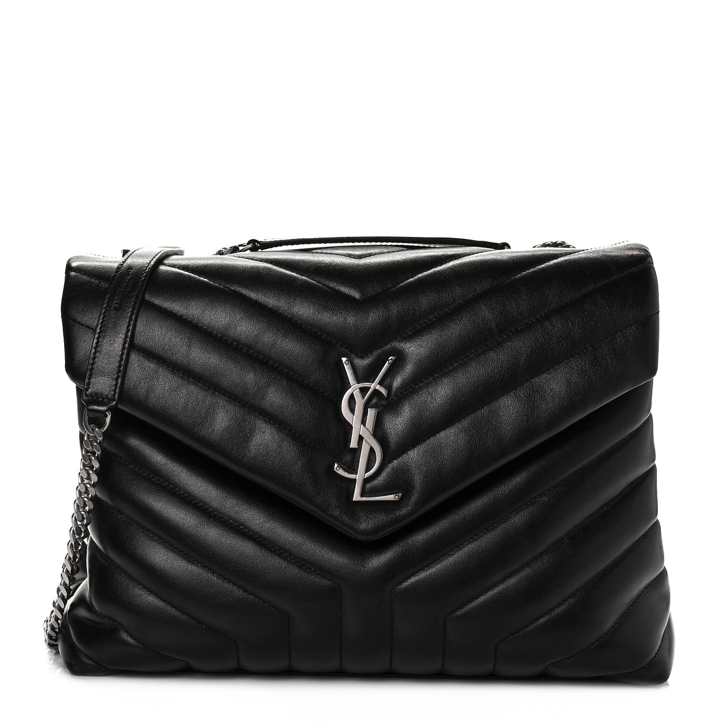 Calfskin Y Quilted Monogram Medium Loulou Chain Satchel Black