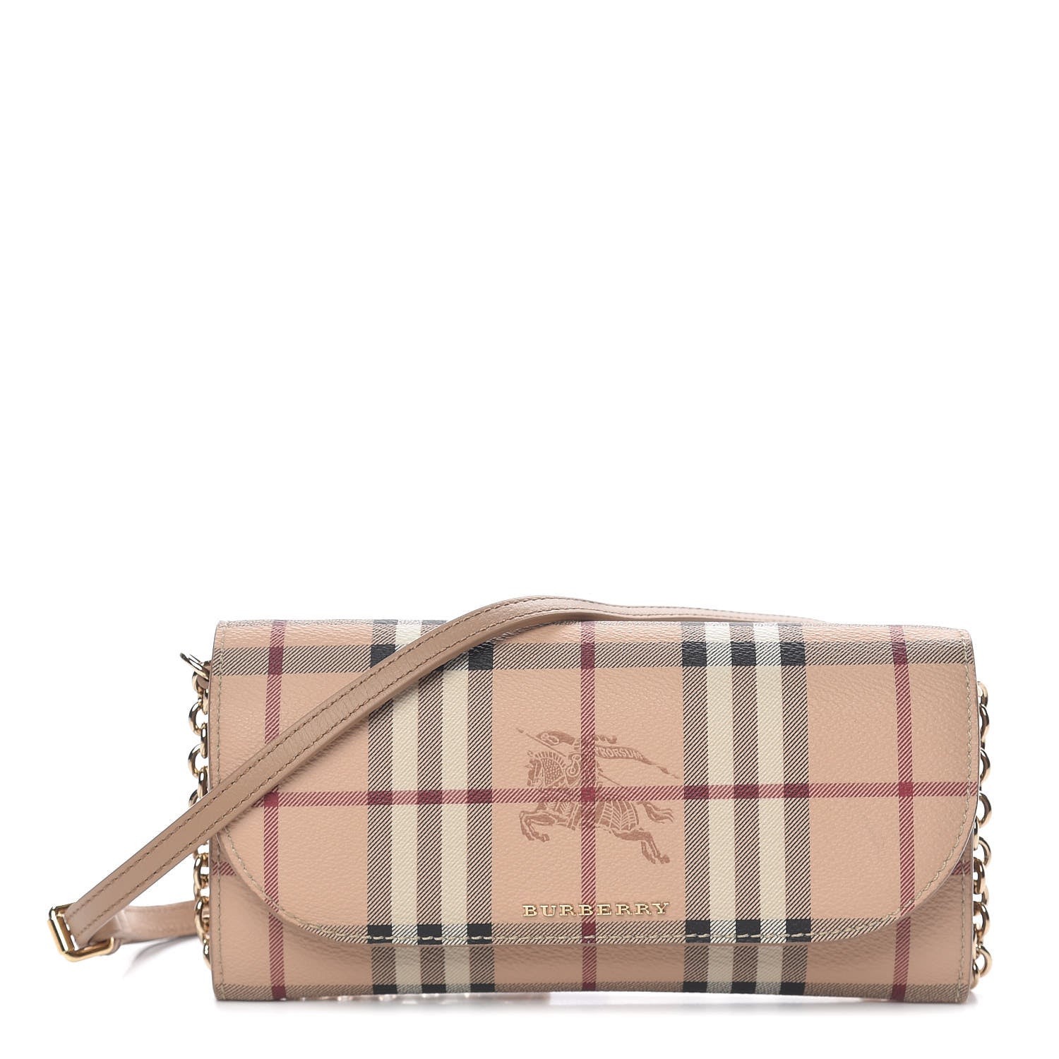 Burberry Haymarket Check Henley Wallet On Chain Mid Camel 1 of 11