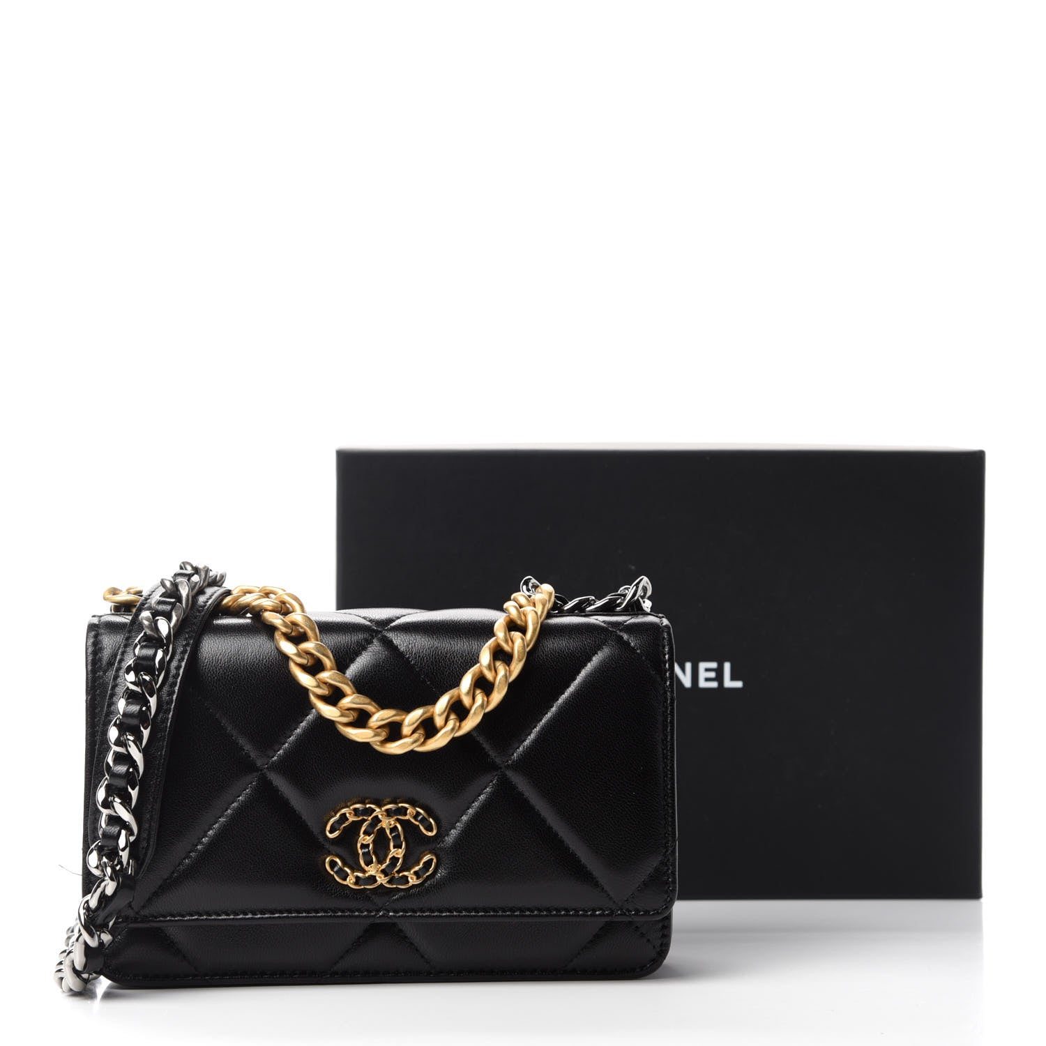 Chanel Goatskin Quilted Chanel 19 Wallet On Chain WOC Black 14 of 14
