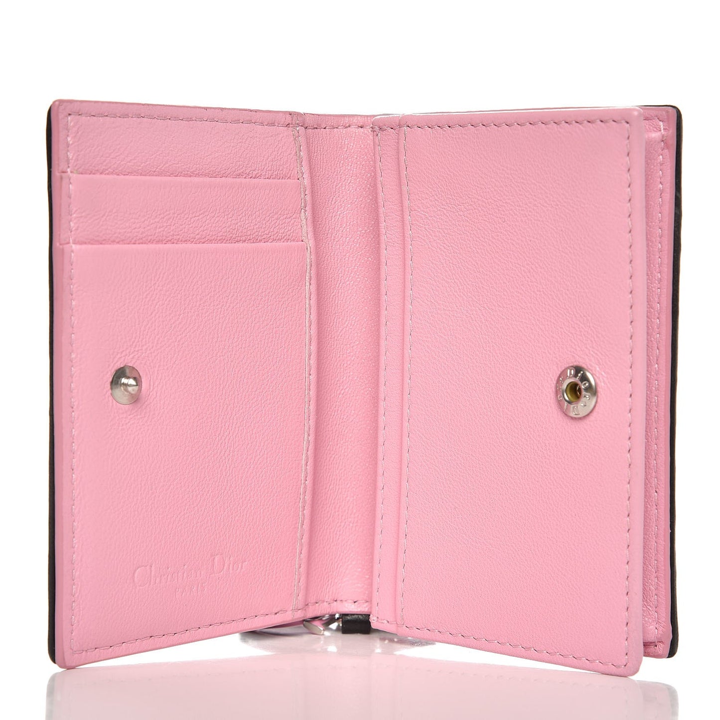 Lambskin Cannage Bi-color Small Lady Dior Flap Card Holder Black Pink