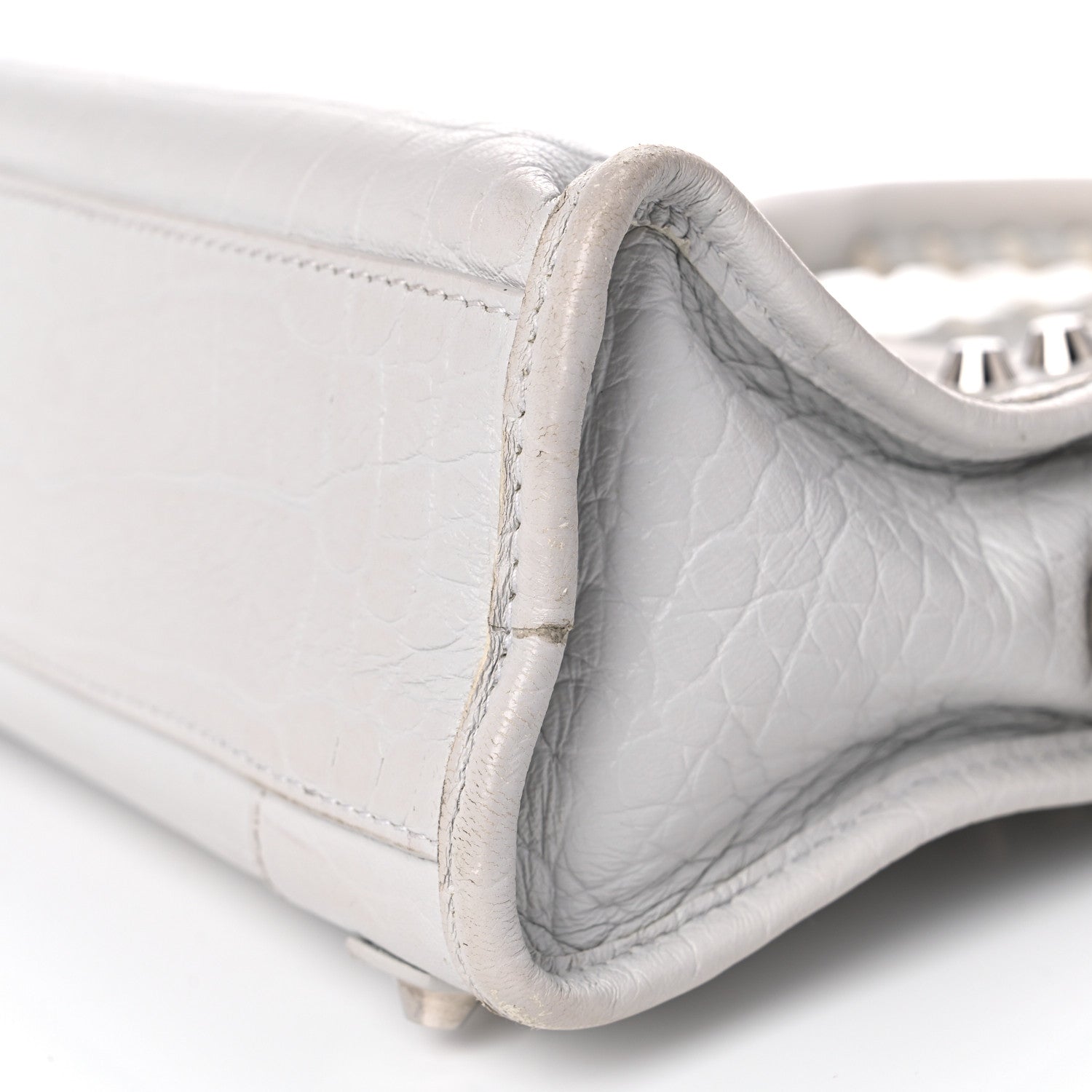 Balenciaga Matte Supple Lambskin Crocodile Embossed Classic Silver Hardware Mini City White 14 of 18