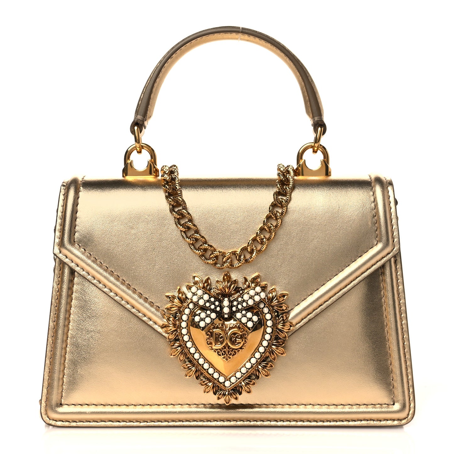 Smooth Calfskin Devotion Envelope Top Handle Bag Gold