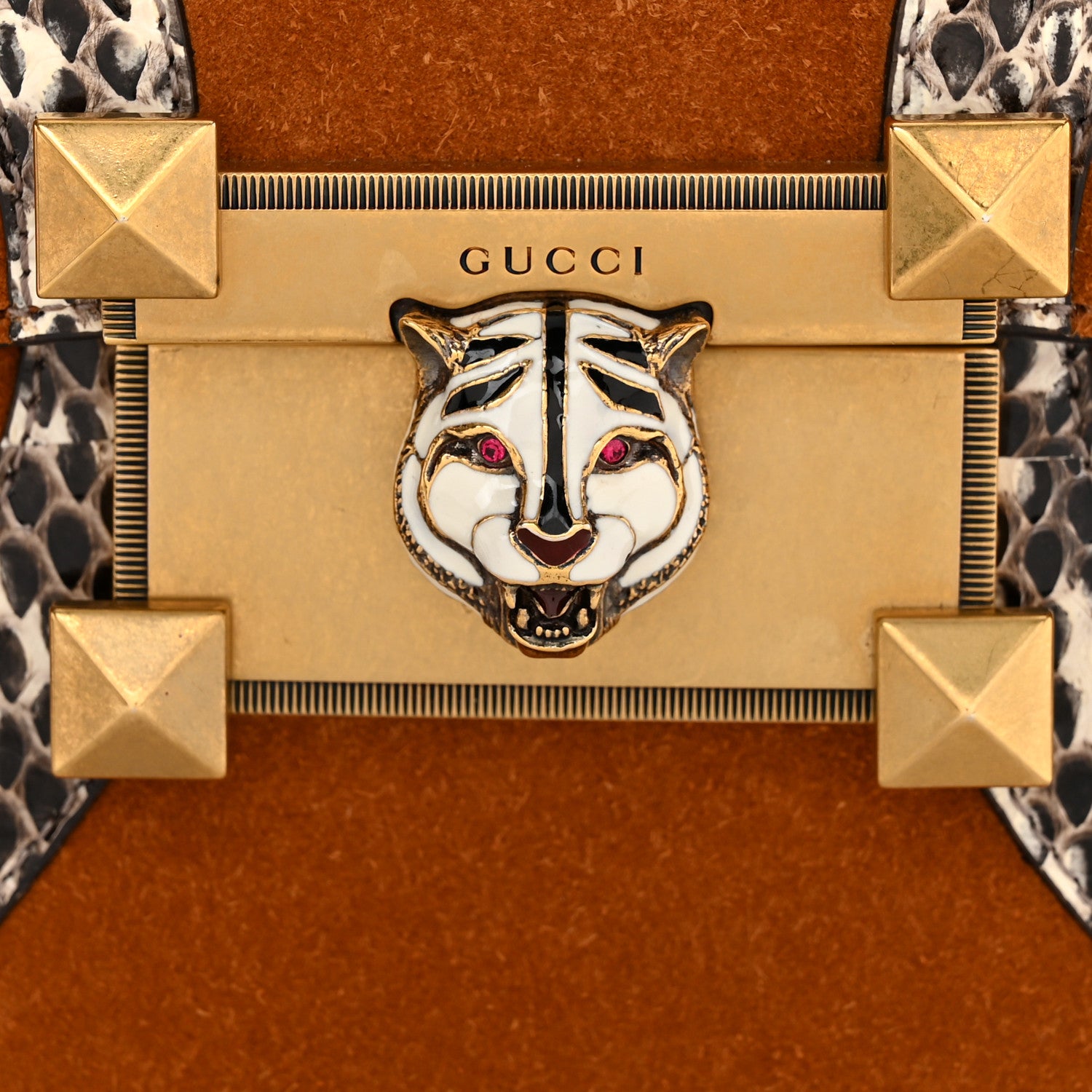 Gucci Suede Snakeskin GG Supreme Monogram Medium Osiride Top Handle Bag Black Bright Cuir 8 of 12