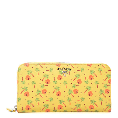 Prada Saffiano Palm Tree Print Zip Around Wallet Giallo 1 of 8
