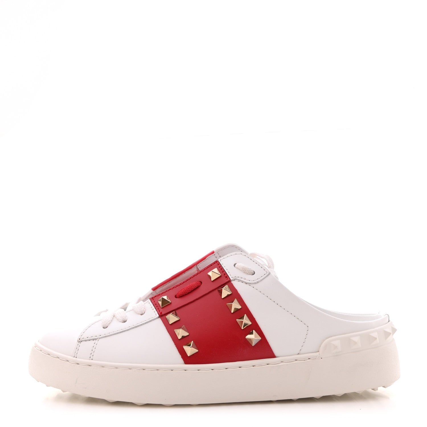 Valentino Garavani Calfskin Untitled Rockstud Slide Sneakers 37 White Red 1 of 8