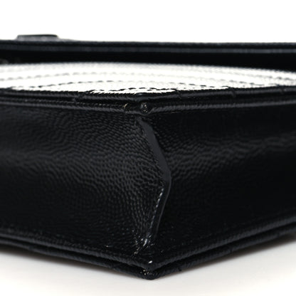 Saint Laurent Grain De Poudre Matelasse Chevron Monogram Monochrome Envelope Chain Wallet Black 11 of 11