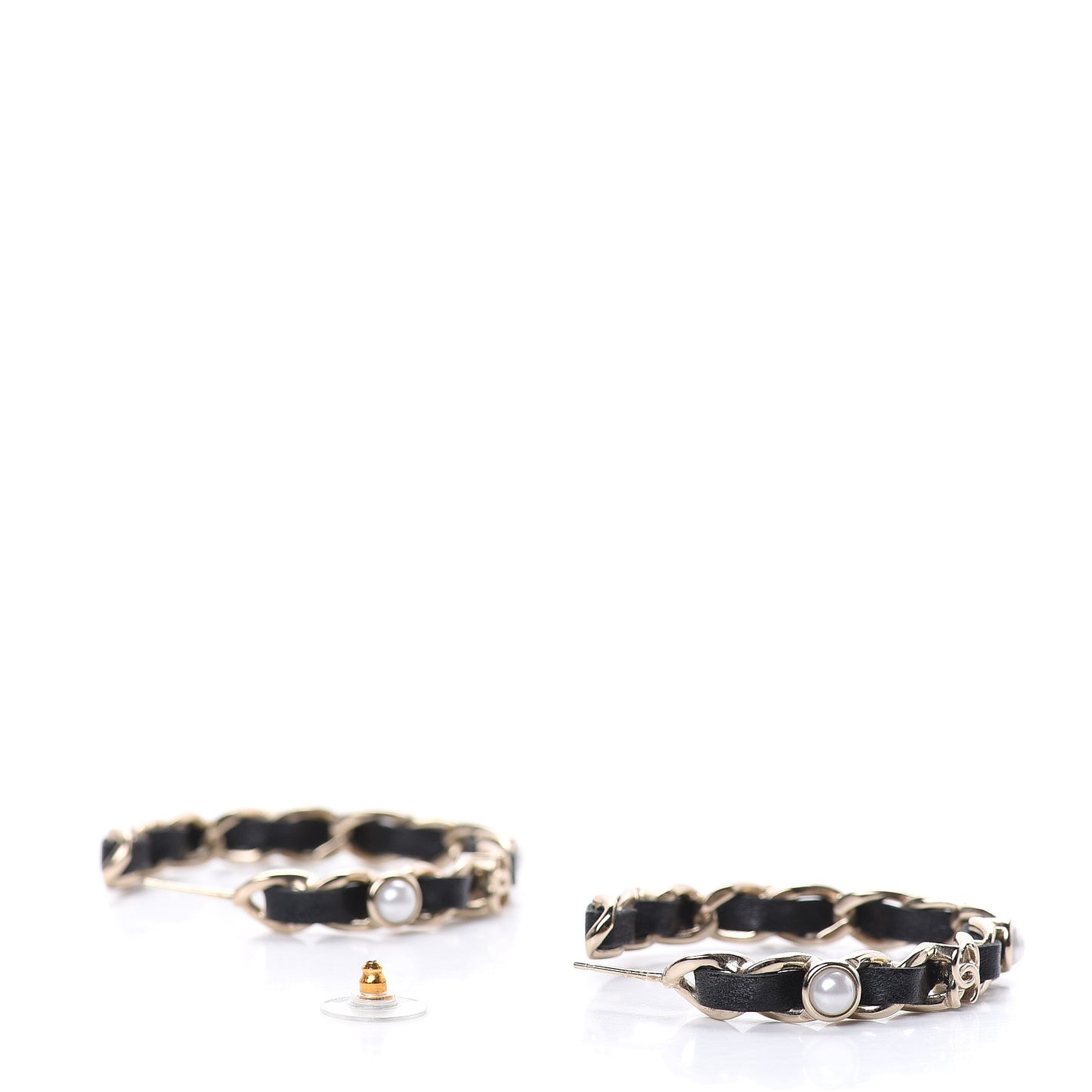 Lambskin Pearl More Is More CC Chain Hoop Earrings Gold Black