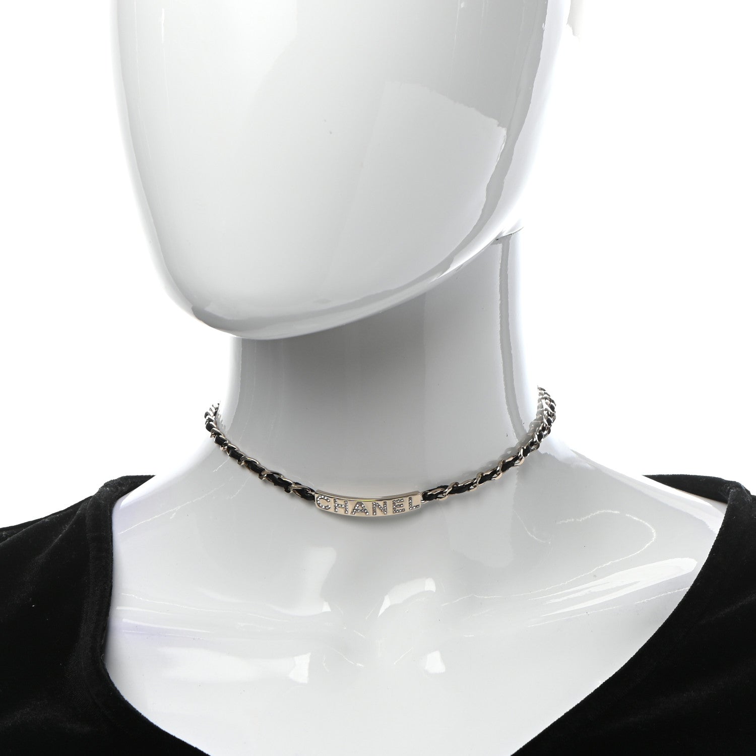 Chanel Metal Lambskin Crystal Sergeant Chanel Choker Necklace Black Gold 2 of 5