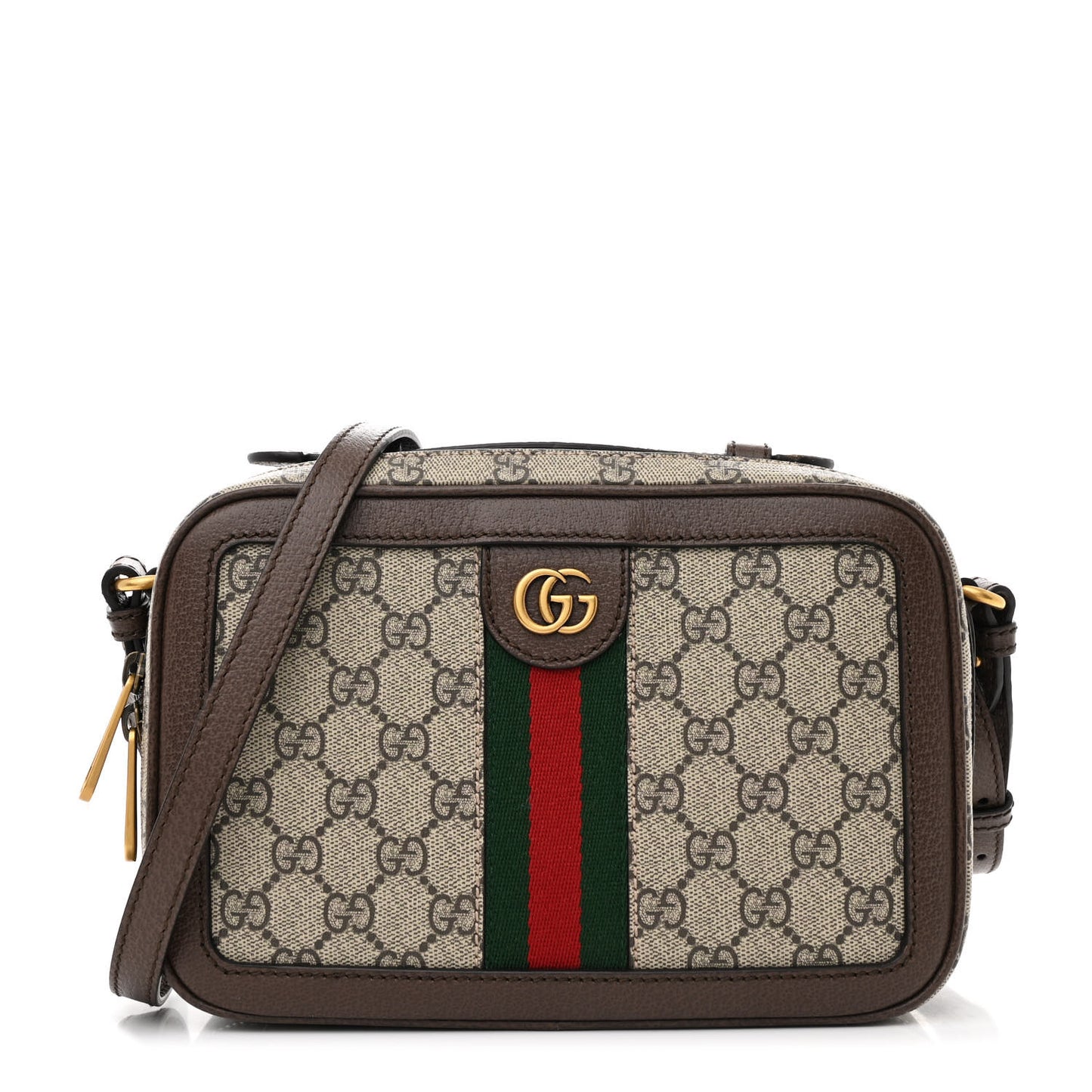 GG Supreme Monogram Web Small Ophidia Top Handle Shoulder Bag Brown