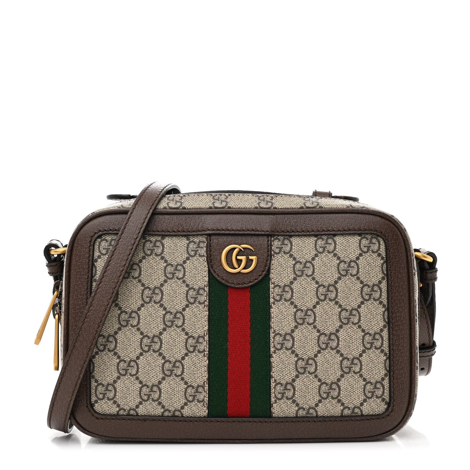 Gucci GG Supreme Monogram Web Small Ophidia Top Handle Shoulder Bag Brown 1 of 11
