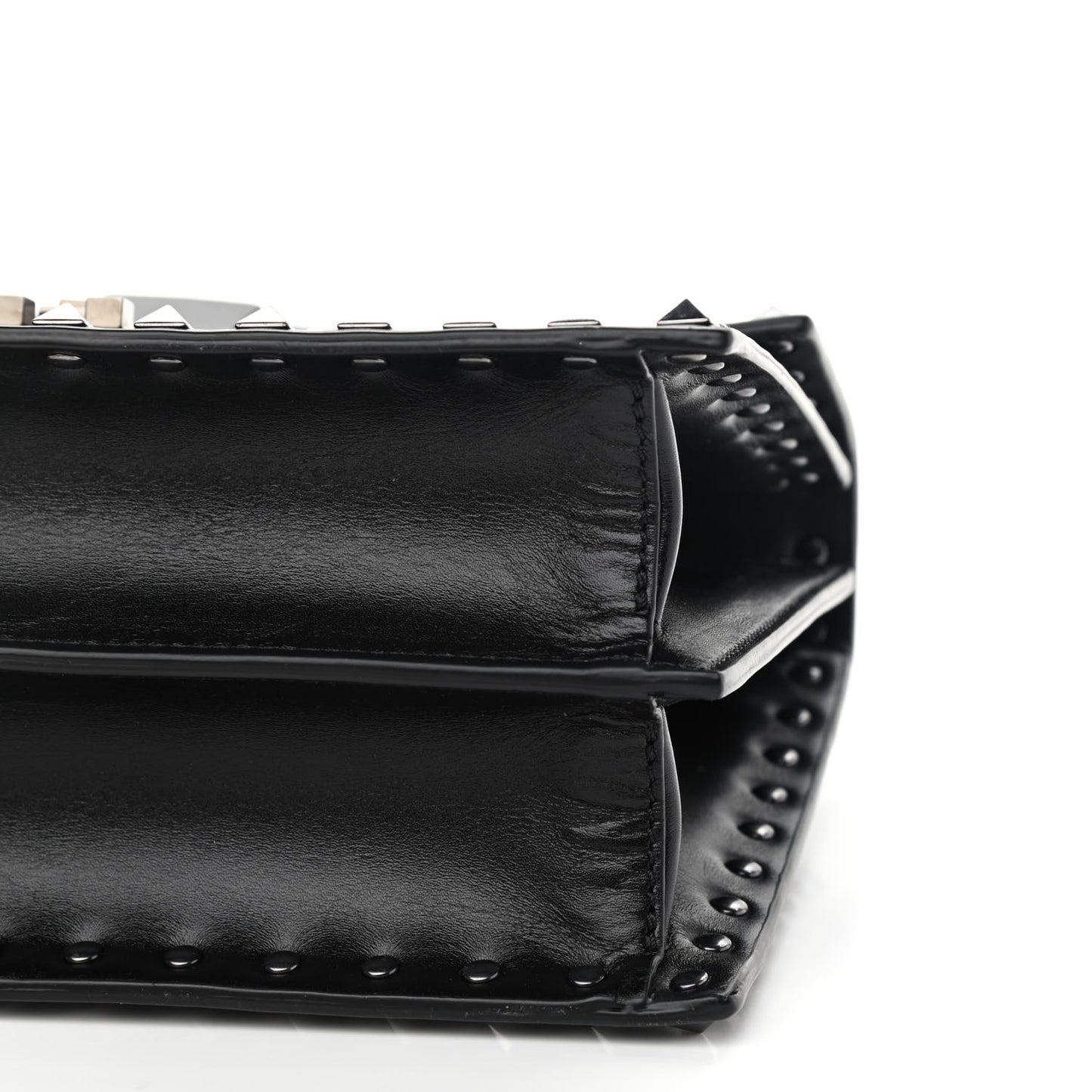 Calfskin Rockstud Flap Top Handle Crossbody Bag Black