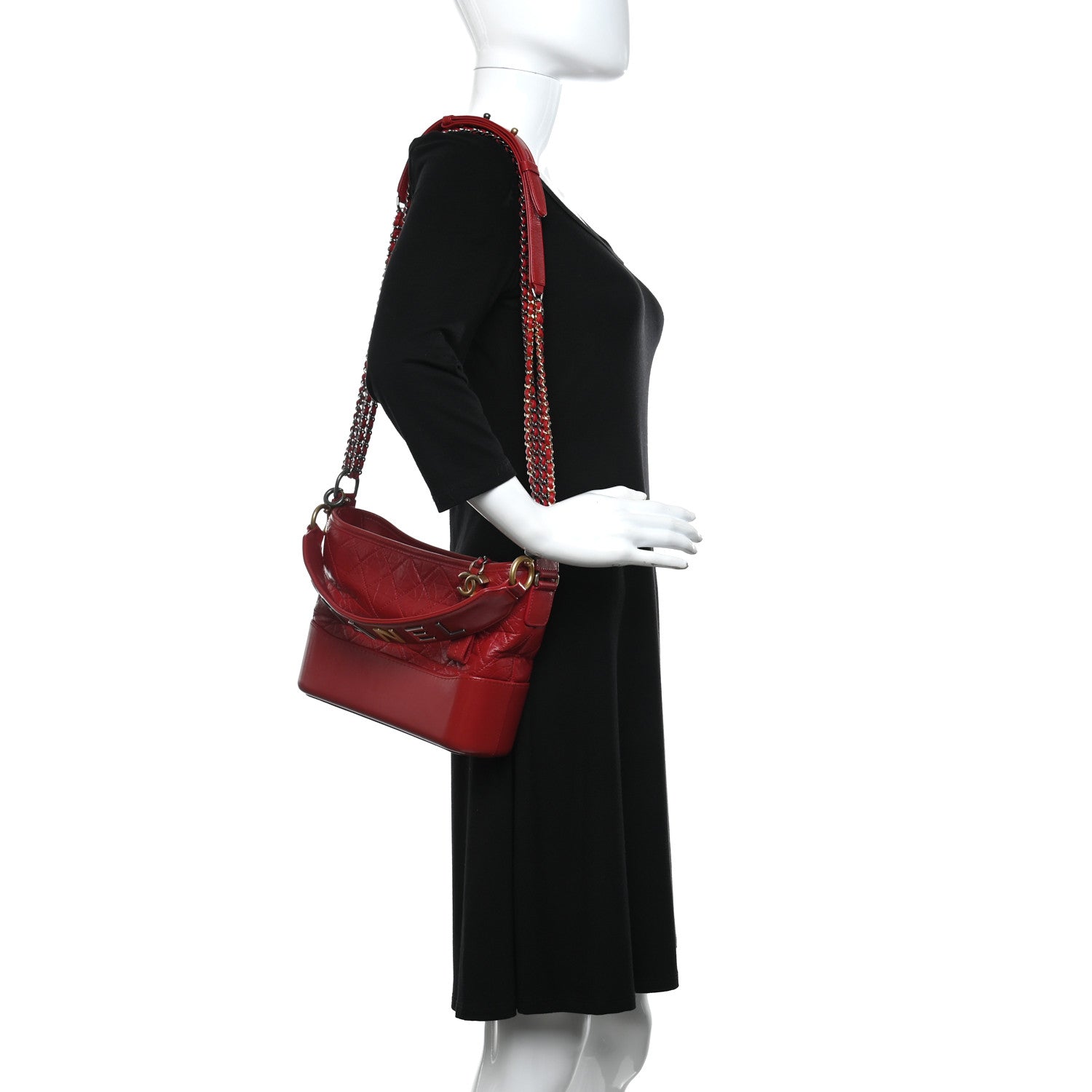 Chanel Aged Smooth Calfskin Quilted Medium Gabrielle Logo Hobo Red 2 of 10