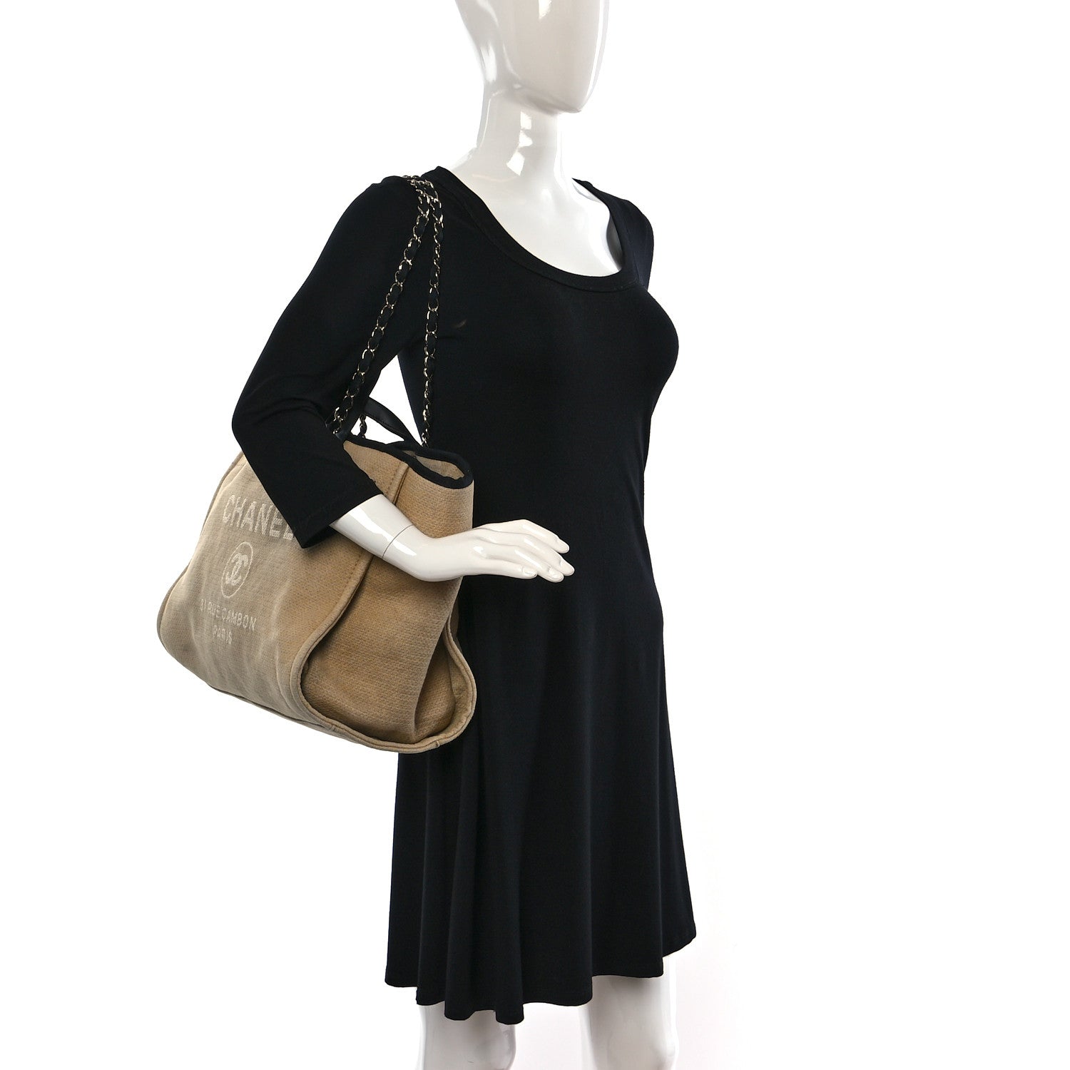 Chanel Canvas Medium Deauville Tote Beige Black 2 of 13