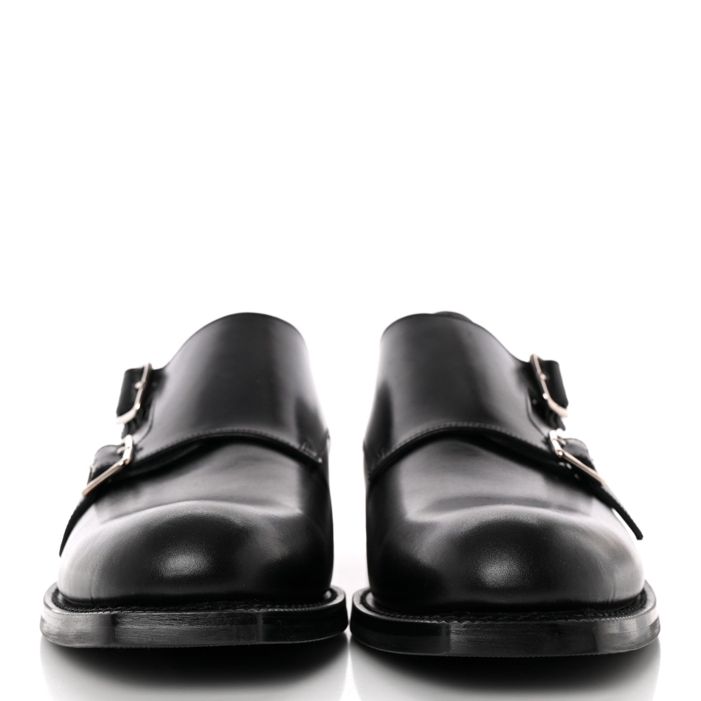 Polished Calfskin Mens Buckle Monk Shoe 44 Black