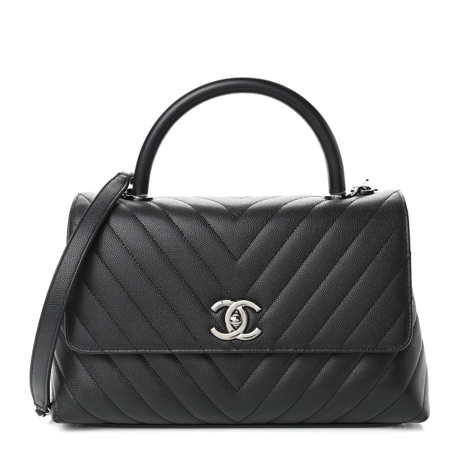 Chanel Caviar Chevron Quilted Small Coco Handle Flap Black 1 of 4