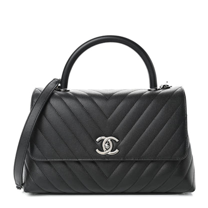 Chanel Caviar Chevron Quilted Small Coco Handle Flap Black 1 of 4