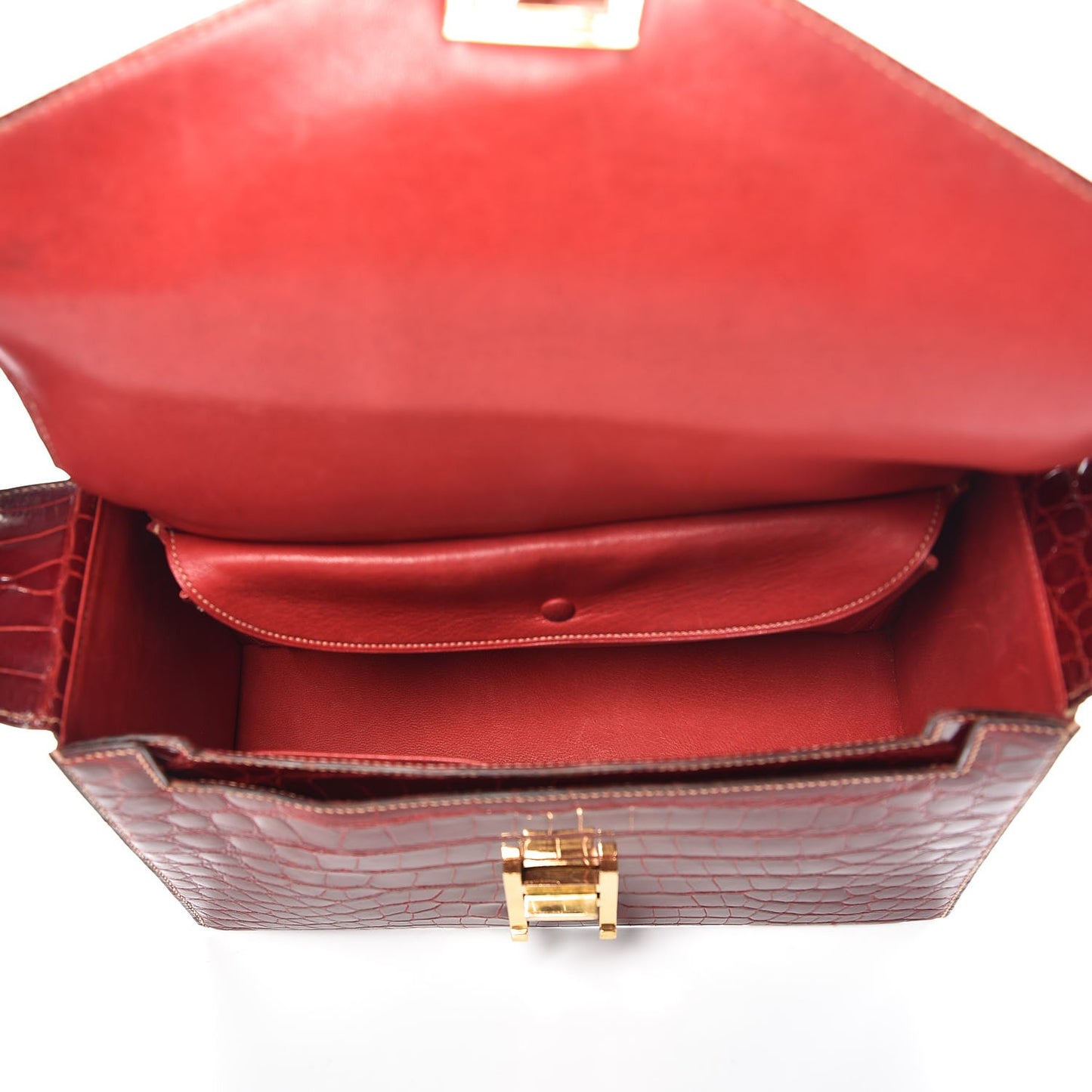 Shiny Porosus Crocodile Handbag Rouge H