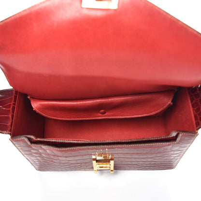 Hermes Shiny Porosus Crocodile Handbag Rouge H 5 of 13