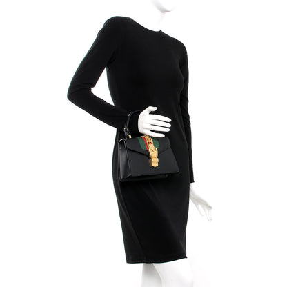 Gucci Calfskin Mini Sylvie Top Handle Bag Black 3 of 11