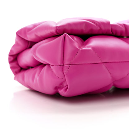 Balenciaga Nappa Calfskin Quilted Touch B Puffy Clutch Fuchsia 8 of 9