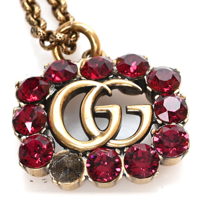 Gucci Crystal Embellished Double G Necklace Aged Gold Red 8 of 8
