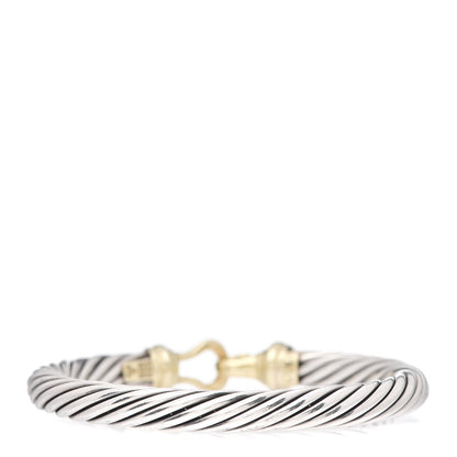 David Yurman Sterling Silver 14K Yellow Gold 7mm Cable Classic Buckle Bracelet 3 of 5