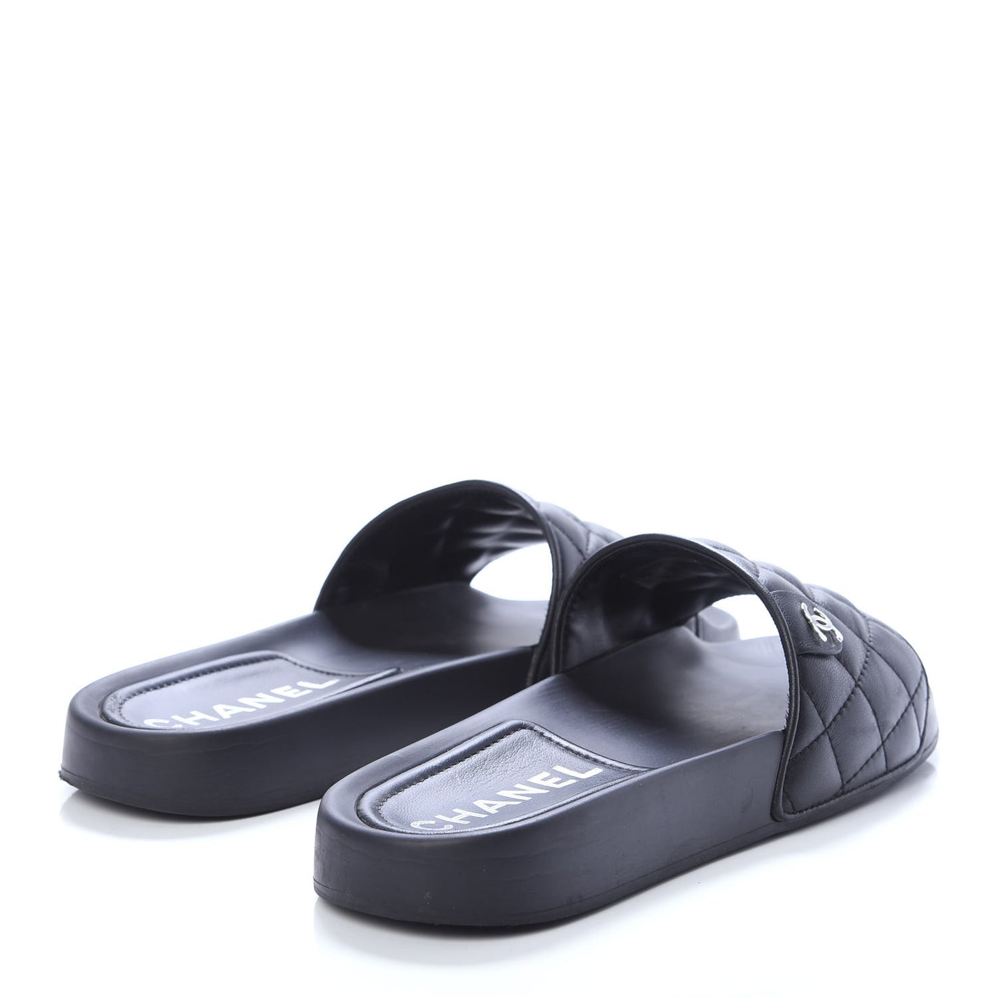 Lambskin Quilted CC Mules Sandals 37 Black