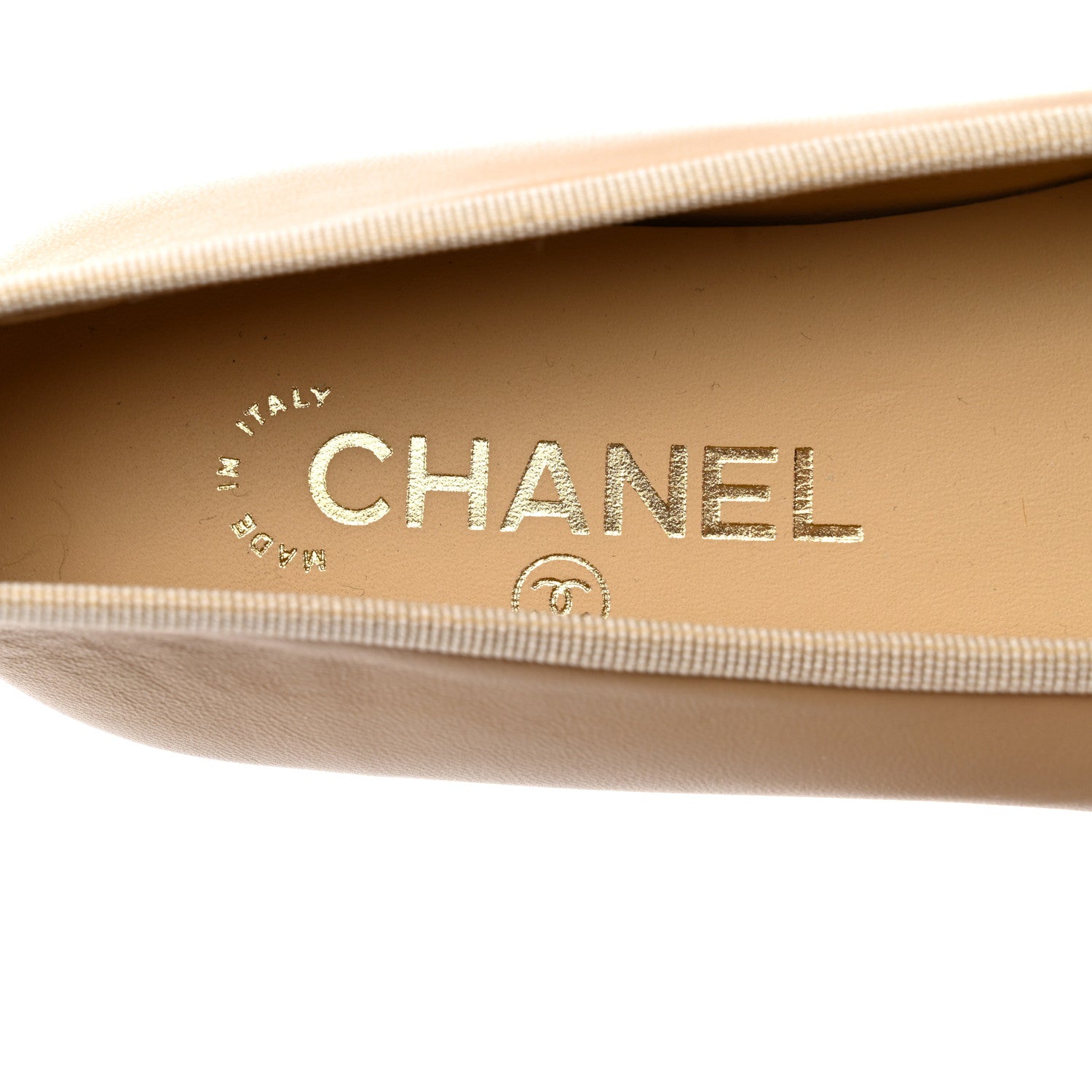 Chanel Lambskin Cap Toe CC Ballerina Flats 36.5 Beige Black 7 of 9