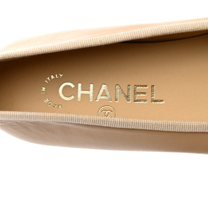 Chanel Lambskin Cap Toe CC Ballerina Flats 36.5 Beige Black 7 of 9