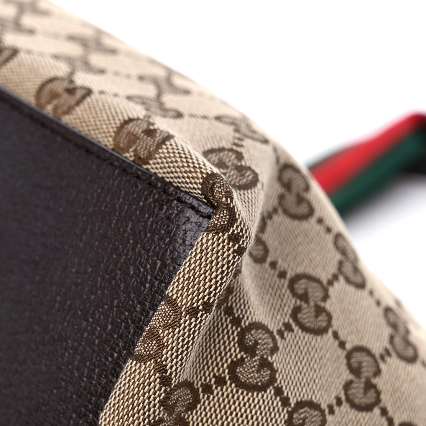GG Monogram Medium Web Handle Bucket Tote Dark Brown