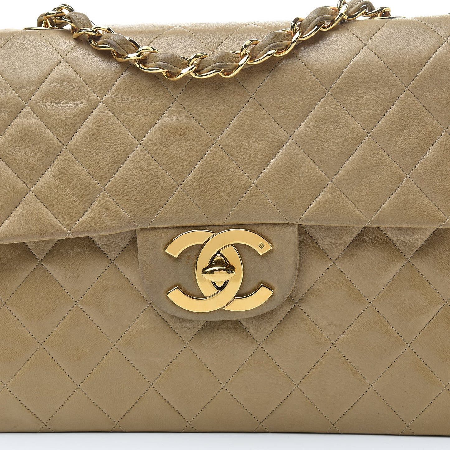 Lambskin Quilted Maxi Single Flap Dark Beige