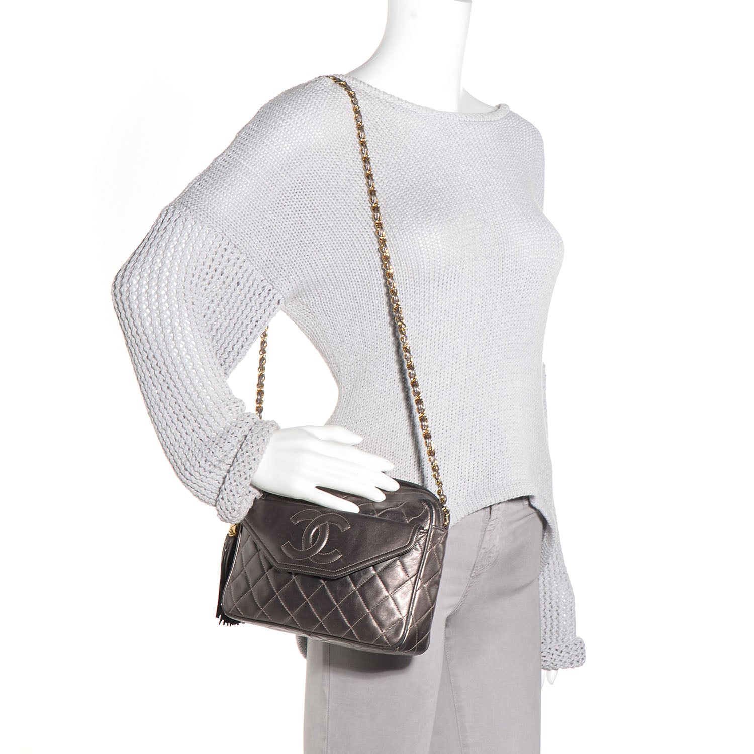 Chanel Lambskin Quilted Tassel Camera Case Dark Silver 2 of 8