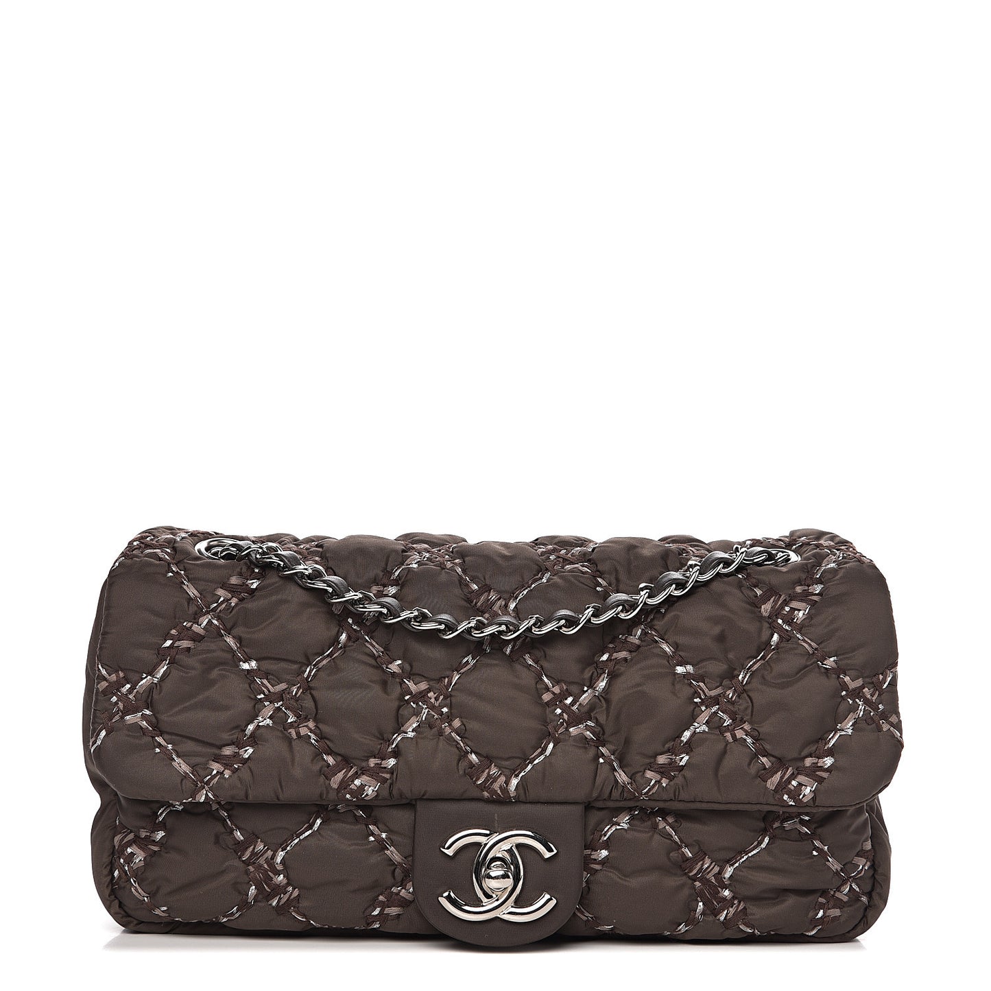 Nylon Quilted Medium Tweed on Stitch Bubble Flap Dark Brown