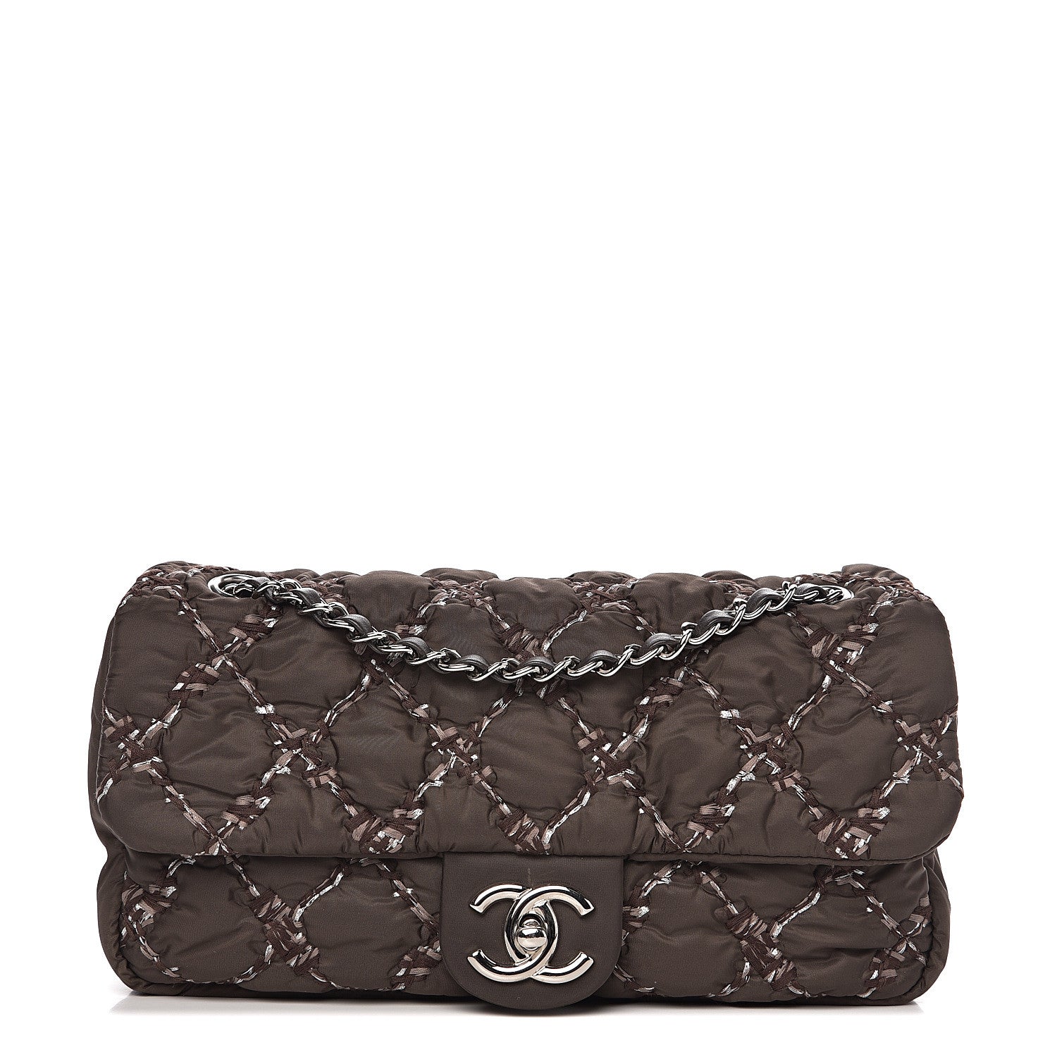Chanel Nylon Quilted Medium Tweed on Stitch Bubble Flap Dark Brown 1 of 9