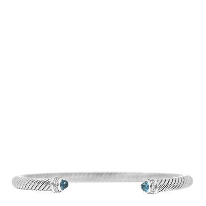 David Yurman Sterling Silver Diamond Blue Topaz 5mm Cable Classics Bracelet 1 of 3