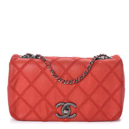 Chanel Iridescent Calfskin Diamond Stitch Flap Red 1 of 12