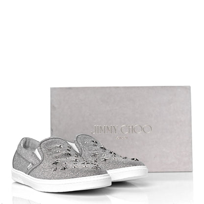 Jimmy Choo Fine Glitter Suede Mens Grove Sneakers 45 Silver 9 of 9