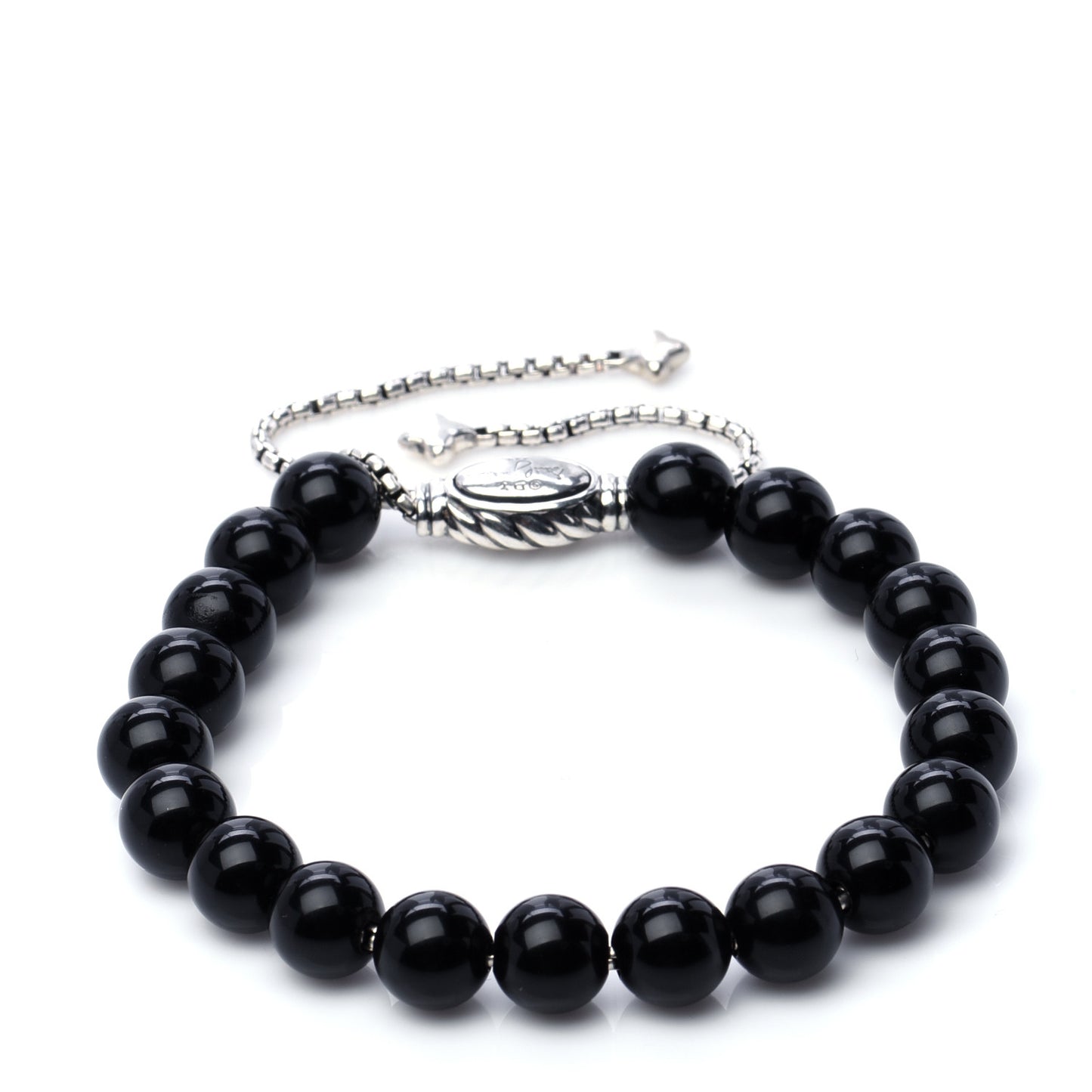 Sterling Silver Black Onyx 8mm Spiritual Beads Adjustable Bracelet