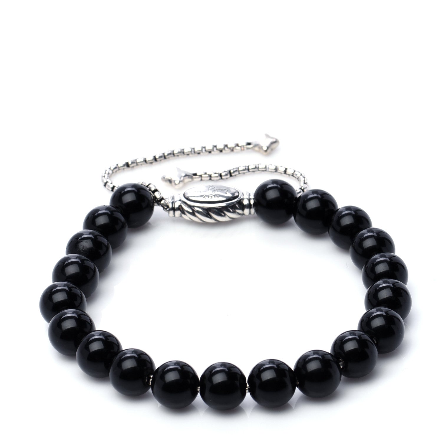 David Yurman Sterling Silver Black Onyx 8mm Spiritual Beads Adjustable Bracelet 1 of 4