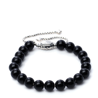 David Yurman Sterling Silver Black Onyx 8mm Spiritual Beads Adjustable Bracelet 1 of 4