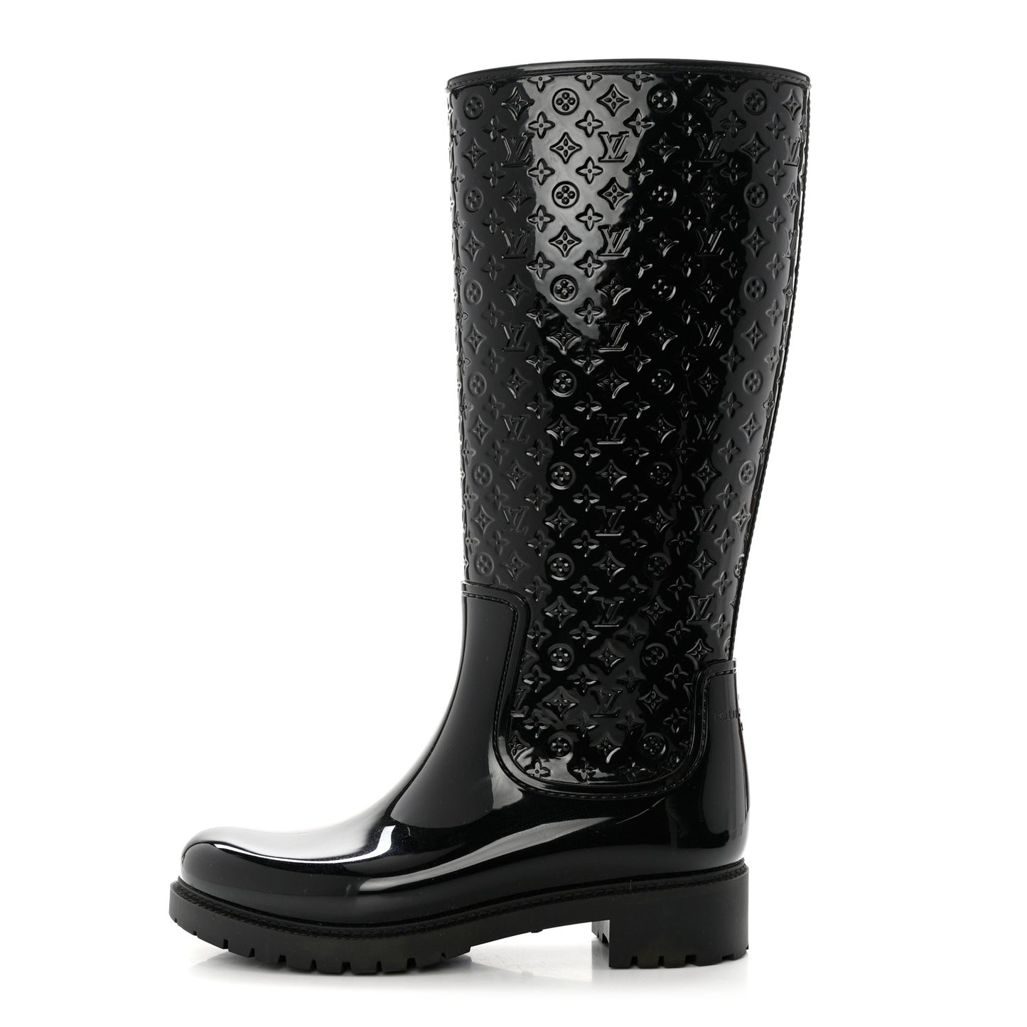 Rubber Embossed Monogram Splash Rain Boots 40 Black