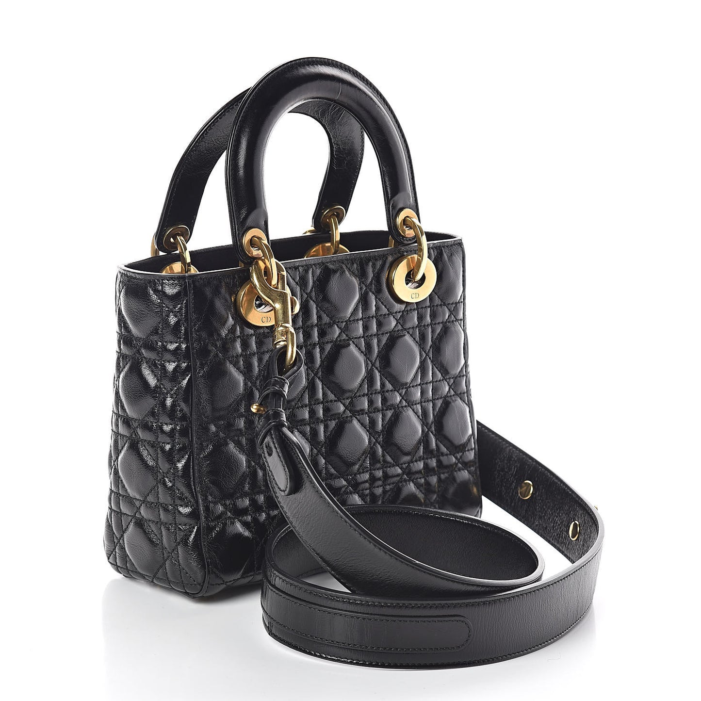 Crinkled Patent Cannage Small Lucky Badges My Lady Dior Black