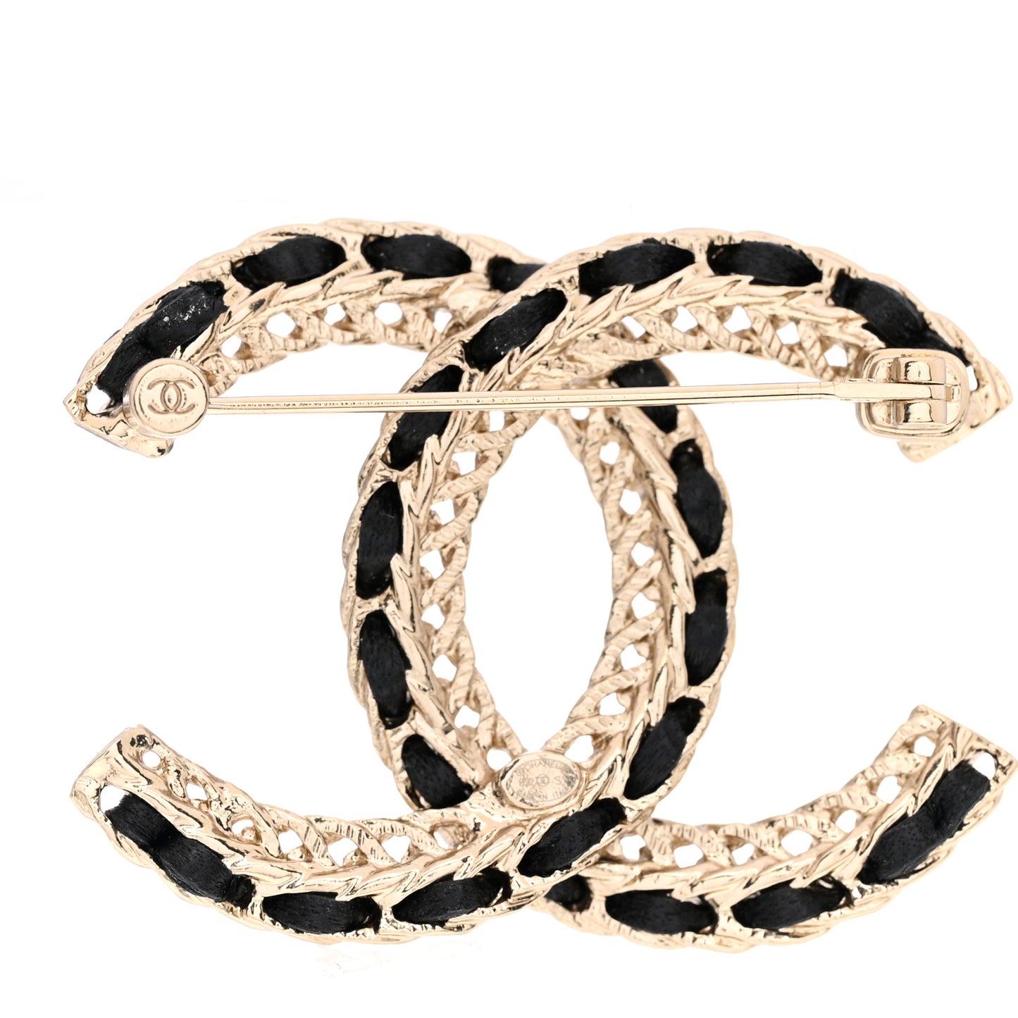 Lambskin Chain CC Brooch Black Gold