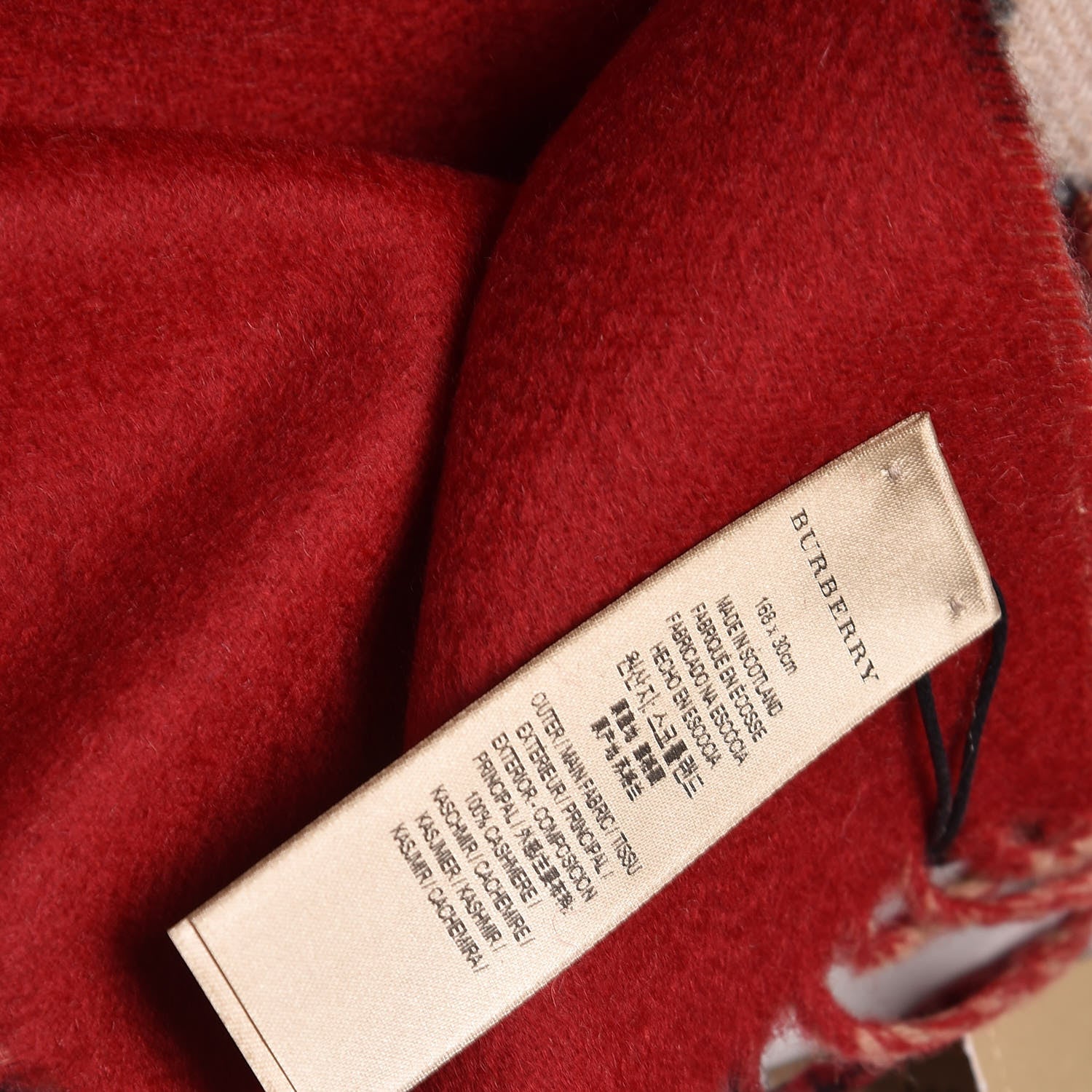 Burberry Cashmere Giant Check Fringe Scarf Camel Parade Red 5 of 5