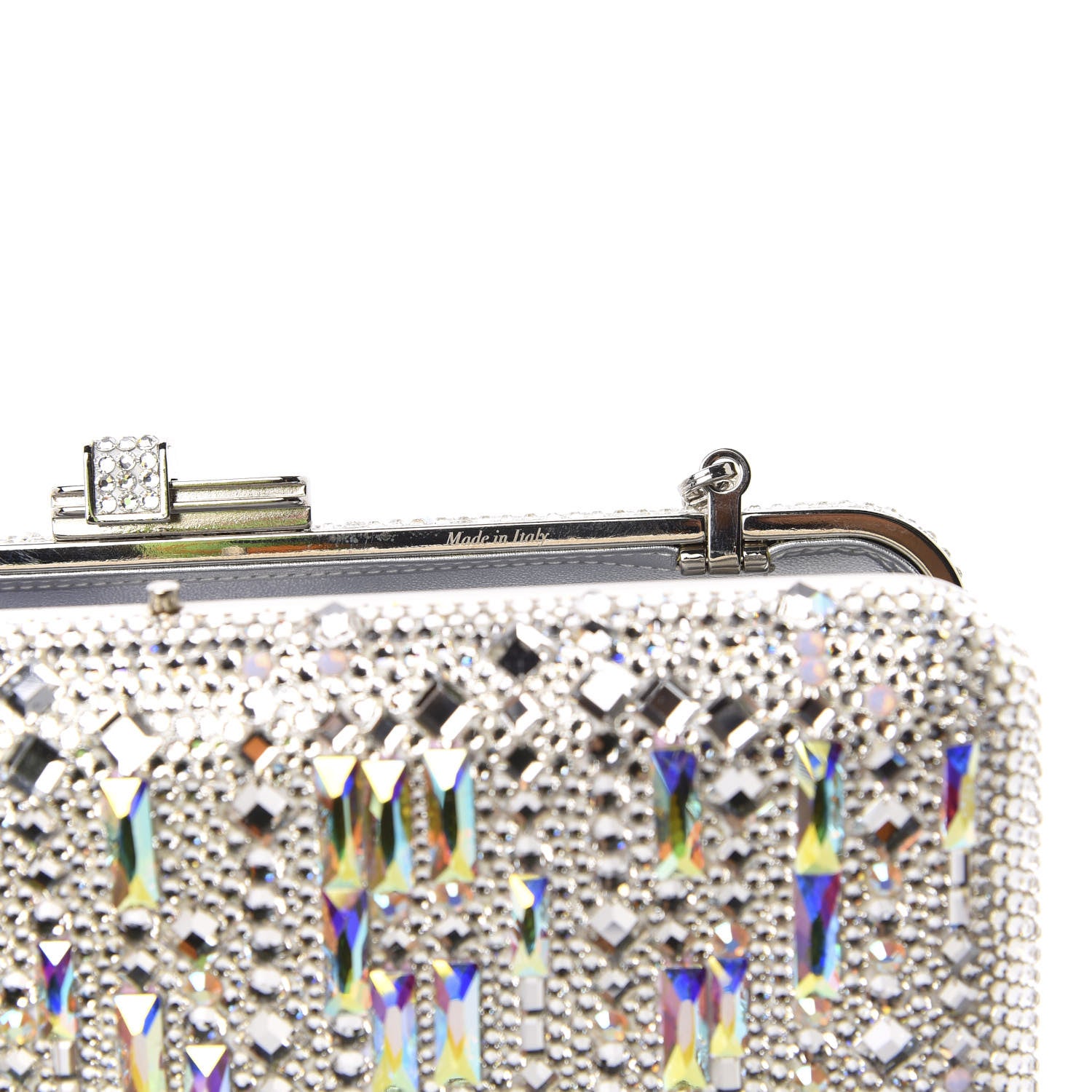 Judith Leiber Crystal Embellished Slim Slide Minaudiere Clutch Silver 10 of 12