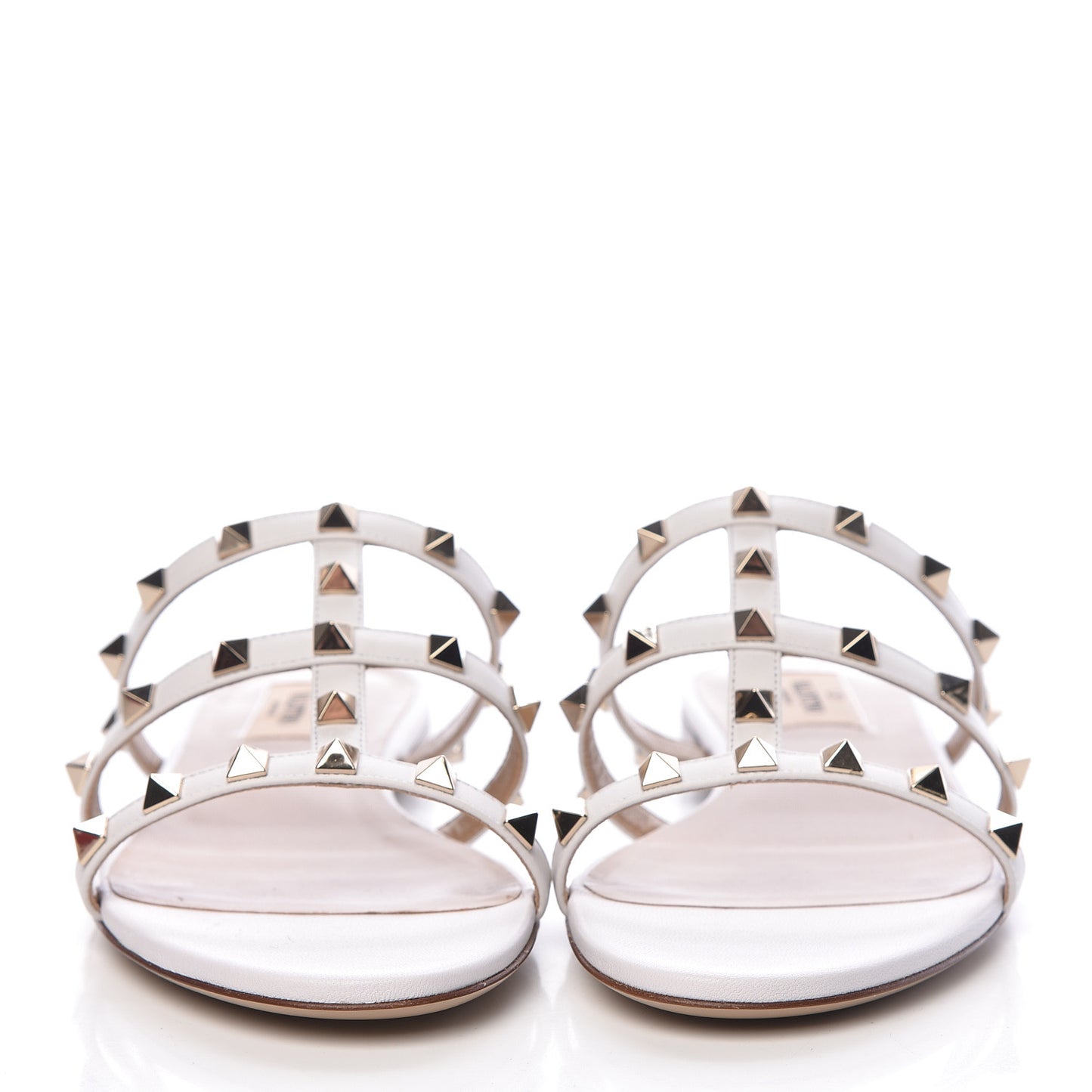 Nappa Rockstud Caged Flat Slide Sandals 37 Bianco Ottico