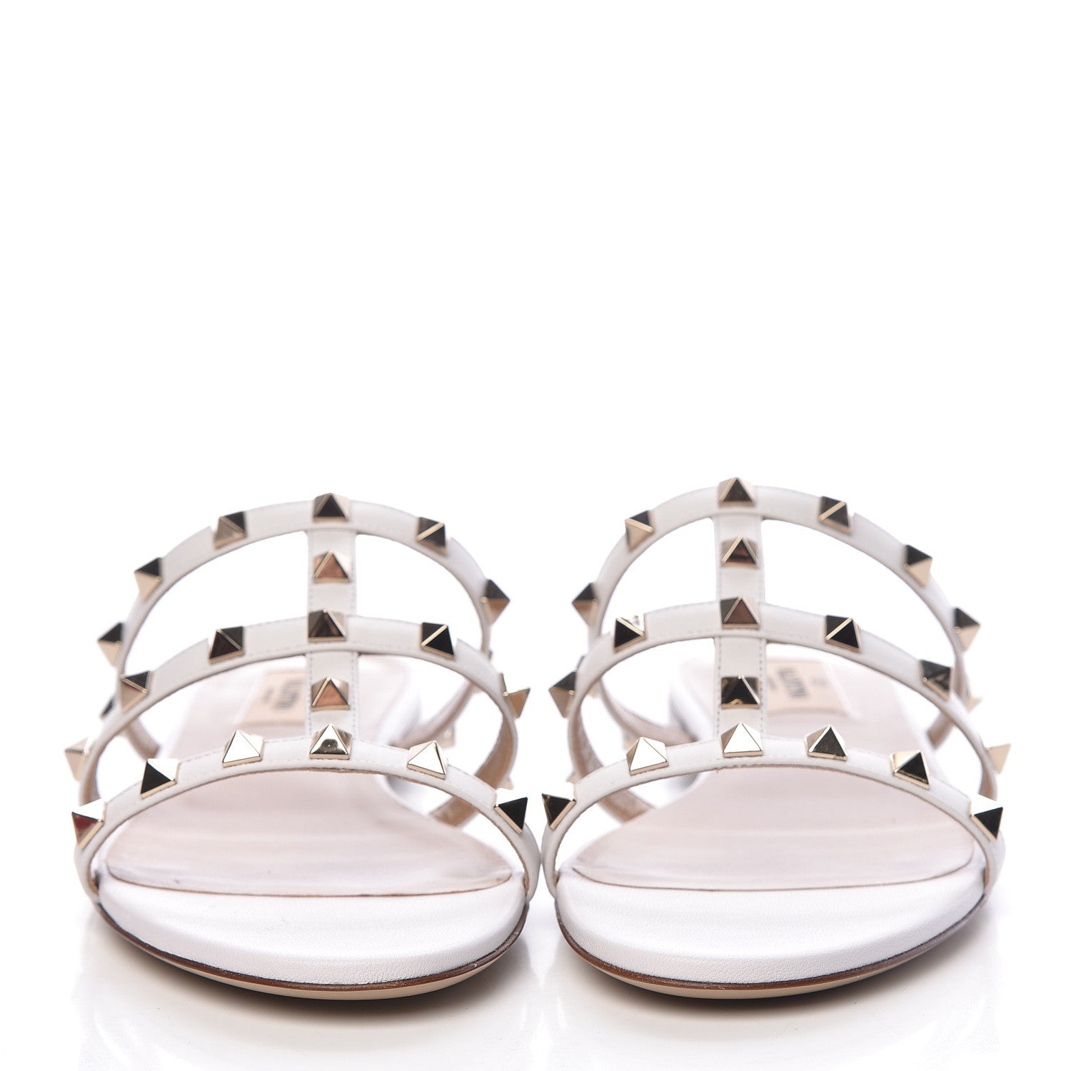 Valentino Garavani Nappa Rockstud Caged Flat Slide Sandals 37 Bianco Ottico 2 of 9
