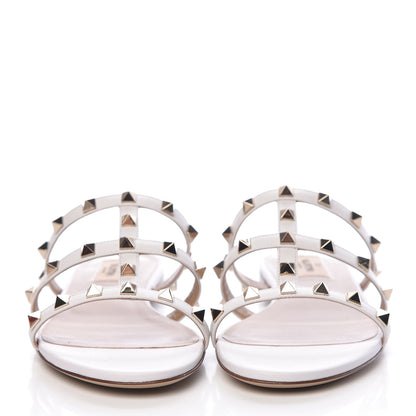 Valentino Garavani Nappa Rockstud Caged Flat Slide Sandals 37 Bianco Ottico 2 of 9